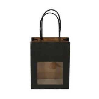 4A Cadeautassen met venster | Kleur: Zwart | Lengte 11 centimeter | Breedte 22 centimeter | Hoogte 28 centimeter | Per 12 tassen