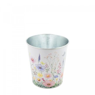 4A Zinken Bloempot Plantenpot “Alona Flowers” | Kleur: Natuurlijk Wit | Diameter 13 centimeter | Hoogte 13 centimeter | Per 10 bloempotten