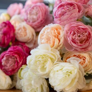 Dutch Dried Bouquet de Renoncules Fleurs Artificielles | Couleur : Mélangé | Longueur : ± 50 centimètres | Avec 6 fleurs