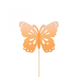 4A Schmetterling Zazou Stecker | Farbe: Orange | Durchmesser 4 centimeter | Länge Stecker ± 10 centimeter | Pro 25 Stecker