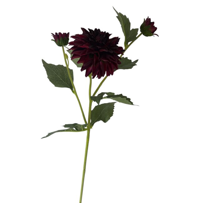 Dahlia Kunstbloem | Kleur: Bordeauxrood | Lengte ± 60 centimeter | 3 bloemkoppen per steel | Per stuk