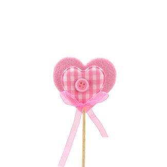 4A Pique en forme de cœur avec motif losange | Couleur: Rose | Diamètre 5 centimètre | Longueur ±12 centimètre | Par 24 piques décoratifs