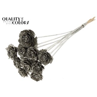 QC Cedar Rose sur tige | Couleur : platiné | Pique pomme de pin | Longueur ± 50 centimeter | 10 piques par bouquet