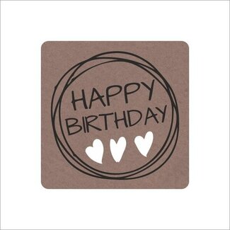 4A Stickers Labels  “Happy Birthday” | Kleur: Lichtbruin | Diameter 39 millimeter | Per 250 stickers