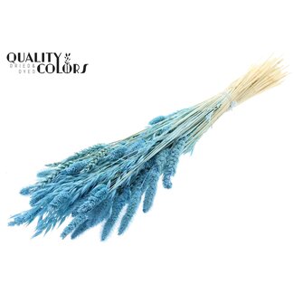 QC Boeket Gebleekte Gedroogde Bloemenmix | Kleur: Lichtblauw | Lengte ± 60 centimeter | Per bos