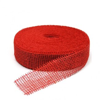 4A Ruban en jute | Couleur: Rouge | Largeur 50 millimètre | Longueur 40 mètre | Par rouleau