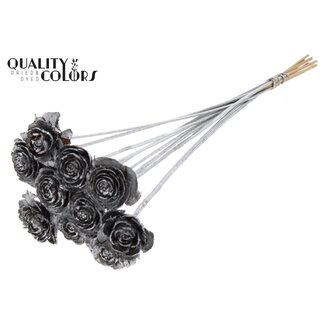 QC Cedar Rose sur tige | Couleur: Argenté | Pique pomme de pin | Longueur ± 50 centimeter | 10 piques par bouquet