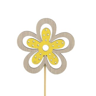 4A Fleur Yuki pique florale | Couleur: Jaune | Diamètre fleur 6 centimeter | Longueur pique florale ± 10 centimeter | Par 25 piques florales