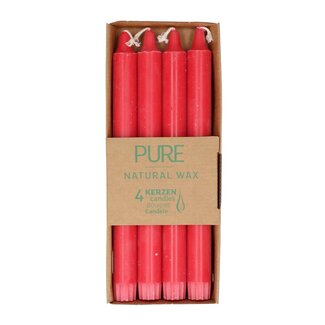 4A Bougie de table Éco | Couleur: Rouge | Diamètre 2.3 centimètre | Longueur 25 centimètre | Par 4 bougies