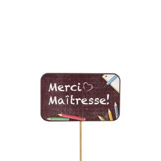 4A Kraft Papier "Merci Maîtresse" Bijsteker | Kleur: Gemengde Kleuren | Diameter 5.5 centimeter | Lengte ± 8 centimeter | Per 24 bijstekers