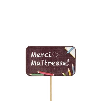 4A Papier kraft "Merci Maîtresse" pique | Couleur: Couleurs mélangées | Diamètre 5 centimeter | Longueur ± 12 centimeter | Par 24 piques