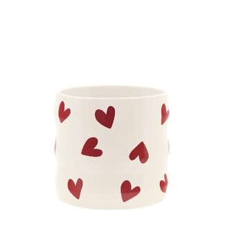 4A Pot de fleurs en céramique “Hearts” avec petits cœurs | Couleur: Blanc Rouge | Diamètre 9 centimeter | Hauteur 9.5 centimeter | Par 8 pots de fleurs