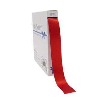 4A Ruban satiné | Couleur: Rouge | Largeur 25 millimètre | Longueur 100 mètre | Par rouleau