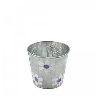 4A Zink-Blumentopf Eimerchen „Betty” | Farbe: Weiß Lila | Durchmesser 11 centimeter | Höhe 10 centimeter | Pro 10 Blumentöpfe