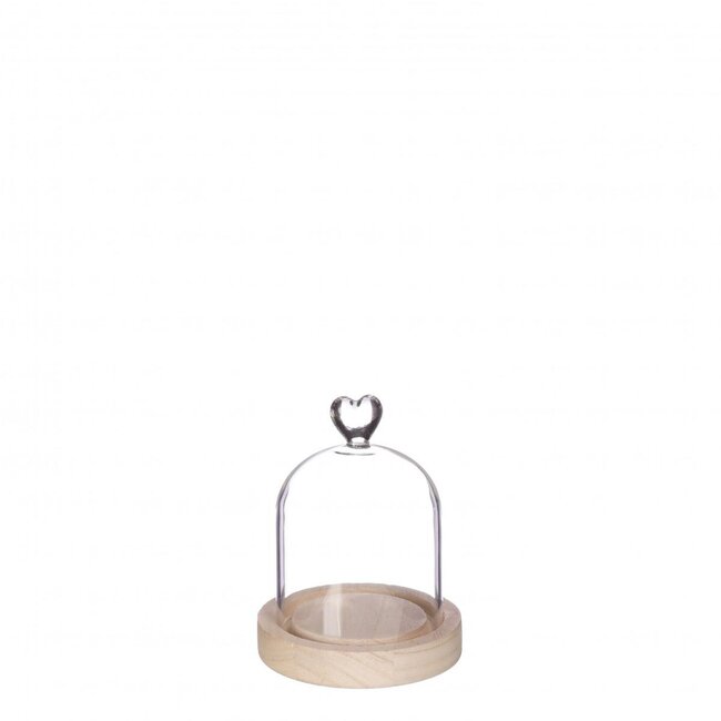 Moederdag Glas stolp hart+hout d10*13cm