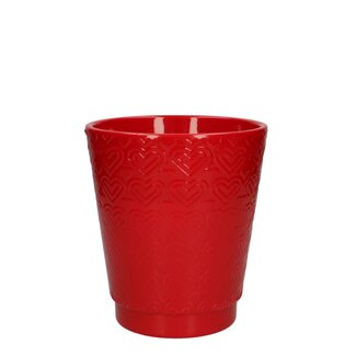4A Keramischer Blumentopf Pflanzentopf “Hearts“ | Farbe: Rot | Durchmesser 13 centimeter | Höhe 14.5 centimeter | Pro 6 Blumentöpfe