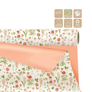 4A Beidseitige Folie auf Rolle “Flowers” | Farbe: Gemischte Farben Pfirsich | Breedte 80 centimeter | Lengte 25 meter | Pro Rolle