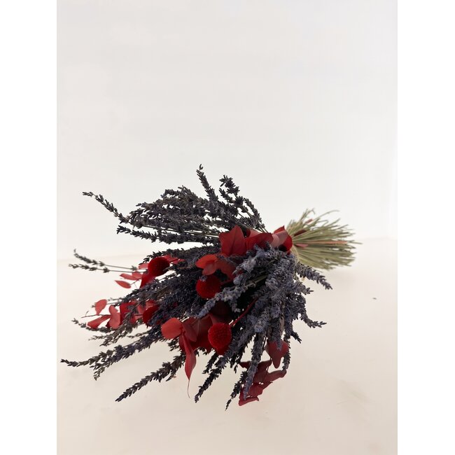 Boeket droogbloemen "Speciaal voor jou" | Lengte ± 35 centimeter | Met gedroogde Eucalyptus, Lavendel en rode Craspedia's