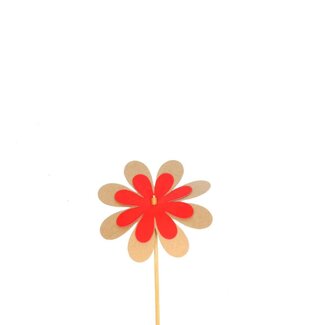 4A Kraftpapier Blume Blumenstecker | Farbe: Rot | Durchmesser 8 centimeter | Länge ± 50 centimeter | Pro 25 Blumenstecker