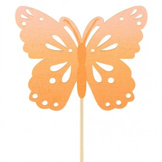 4A Bijsteker Vlinder “Zazou” | Kleur: Oranje | Lengte bijsteker 50 centimeter | Diameter vlinder 8 centimeter | Per 25 bijstekers