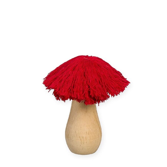 Rote Pilzdekoration mit Baumwolle | Durchmesser 3 centimeter | Länge 11 centimeter | Pro 4 Pilze