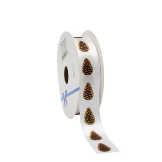 4A Lichtbruin Lint met Dennenappels | Breedte 23 millimeter | Lengte 20 meter | Per rol