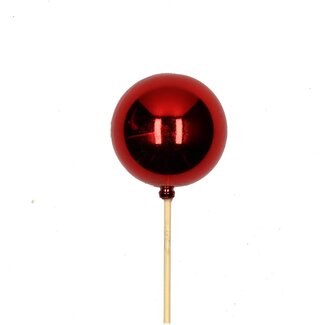 4A Kerstbal Bijsteker | Kleur: Rood | Diameter kerstbal 6 centimeter | Lengte bijsteker ± 50 centimeter | Kerst Decoratie | Per 25 bijstekers