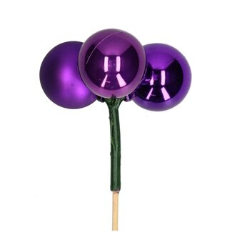 4A Purple Christmas bauble pick | Trio Christmas baubles mix | Diameter bauble 4 centimeter | Length pick ± 50 centimeter | Per 10 picks