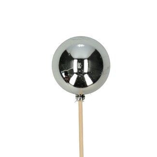 4A Silver-coloured Christmas bauble pick Christmas decoration | Length pick ± 50 centimeter | Diameter bauble 6 centimeter | Per 25 picks