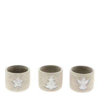 4A Kerst Decoratie Keramiek Bloempot Assorti | Kleur: Grijs | Diameter 10 centimeter | Hoogte 8 centimeter | Per 12 bloempotten