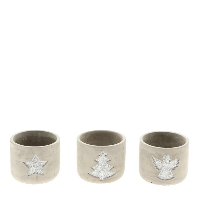 Kerst Decoratie Keramiek Bloempot Assorti | Kleur: Grijs | Diameter 10 centimeter | Hoogte 8 centimeter | Per 12 bloempotten