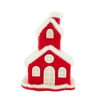 4A Red White Church Christmas Decoration | Length 14 centimeter | Width 9 centimeter | Height 17 centimeter | Per 6 churches