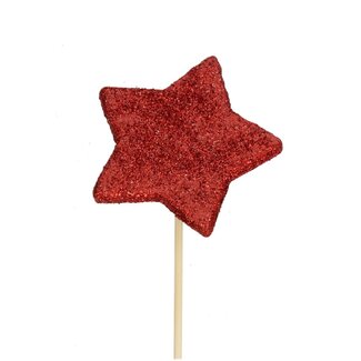 4A Red Glitter Star Christmas Decoration Pick | Length pick ± 50 centimetre | Star diameter 7 centimetre | Per 25 picks