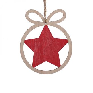 4A Red Wooden Christmas Hanger Star | Star diameter 8.5 centimeter | Per 6 hangers