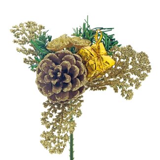 4A Gold-coloured Christmas Rose Christmas Pick | Length pick ± 15 centimetre | Diameter rose 8 centimetre | Per 25 picks