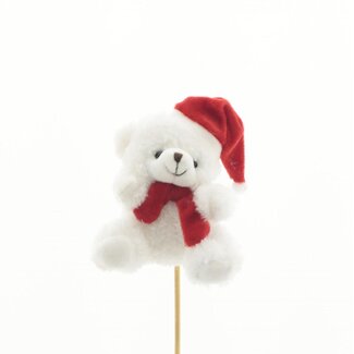4A Kerst Beer Bijsteker “Lou” | Kleur: Wit Rood | Lengte bijsteker ± 50 centimeter | Lengte beer 10 centimeter | Breedte 8 centimeter | Kerst Decoratie | Per 25 bijstekers