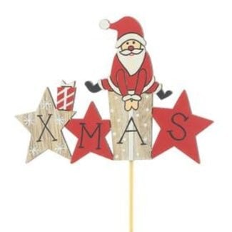 4A Red Wooden Christmas Decoration Pick “Xmas” Santa Claus | Length pick ± 10 centimetre | Length Santa Claus 9 centimetre | Width 6.5 centimetre | Per 25 picks