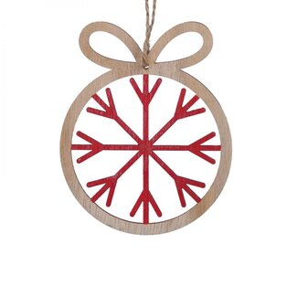 4A Red Wooden Christmas Hanger Snowflake | Diameter 8.5 centimeter | Per 6 hangers