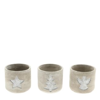4A Grey Christmas Flowerpot Plant pot Assorted | Christmas Decoration | Diameter 13 centimeter | Height 12 centimeter | Per 6 flowerpots