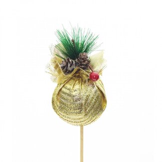4A Kerstbal Cadeau Bijsteker | Kleur: Goud | Kerst Decoratie | Diameter kerstbal 6 centimeter | Lengte bijsteker ± 50 centimeter | Per 25 bijstekers