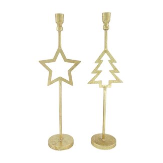 4A Gold-coloured Christmas Candle Holder Assorted | Christmas Decoration | Diameter 16 centimetre | Height 51 centimetre | Per 8 candle holders
