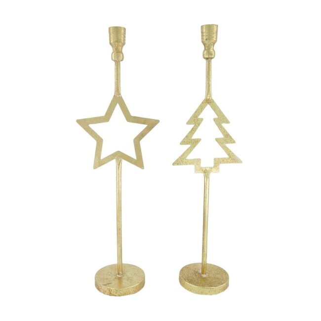 Kerst Kaarshouder Assorti | Kleur: Goud | Kerst Decoratie | Diameter 16 centimeter | Hoogte 51 centimeter | Per 8 kaarshouders