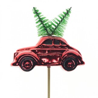 4A Red Car with Christmas Tree Pick | Christmas Decoration | Length 10 centimeter | Length pick ± 50 centimeter | Per 25 picks