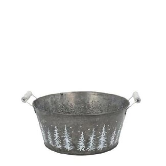 4A Zinken Pohon Bloembak Plantenpot met kerstboom | Kleur: Grijs | Diameter 20 centimeter | Hoogte 10 centimeter | Per 9 bakken