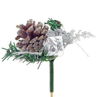 4A Silver-coloured Christmas rose stem pick | Christmas decoration | Flower diameter 8 centimeter | Stem pick length ± 15 centimeter | Per 25 stem picks