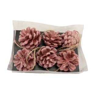 4A Dennenappel Hanger | Kleur: Roze | Kerst Decoratie | Lengte 6 centimeter | Per 6 hangers