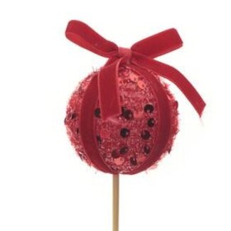 4A Red Christmas bauble Bon Bon pick | Diameter Christmas bauble 6 centimeter | Length pick ± 50 centimeter | Per 25 picks