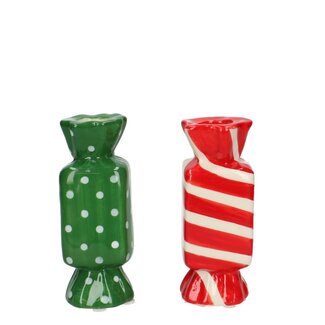 4A Green Red White Ceramic Vase “Candy” | Christmas Decoration | Diameter 4.5 centimetre | Height 11.5 centimetre | Per 2 vases
