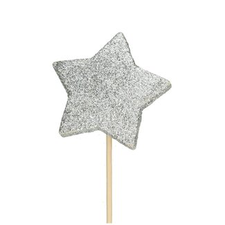 4A Silver-coloured Star Glitter Pick | Star diameter 7 centimeter | Pick length ± 50 centimeter | Per 25 picks