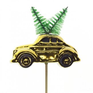 4A Gold-coloured Car with Christmas Tree Pick | Christmas Decoration | Length 10 centimetres | Pick length ± 50 centimetres | Per 25 picks